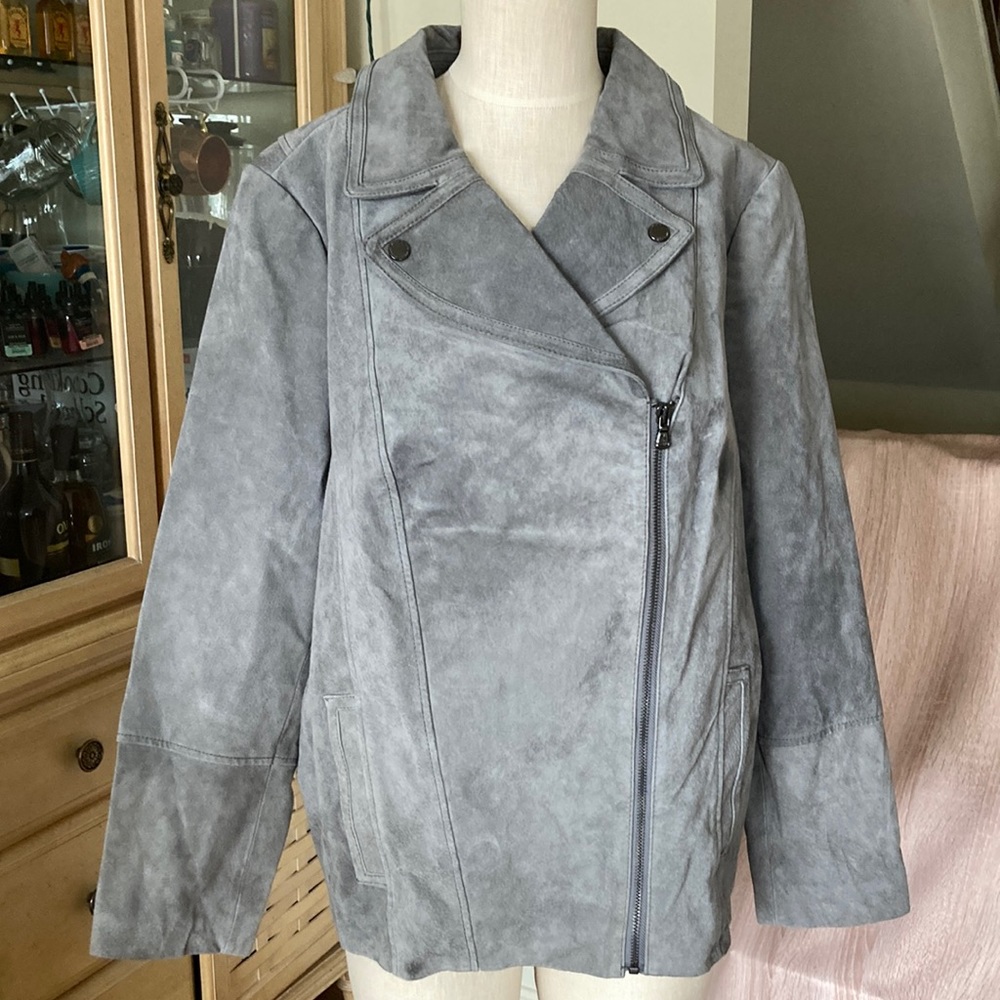 Isaac Mizrahi Live! Gray suede moto jacket, Sz 20W